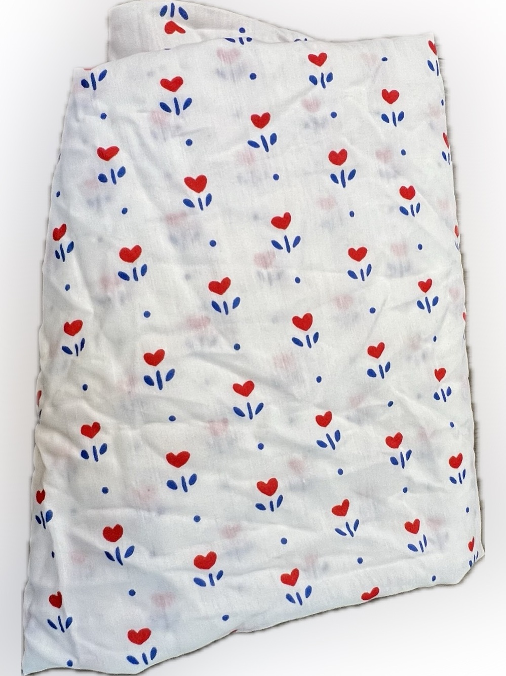 💥 Vintage White Floral Print Cotton Fabric Panel Heart White Art Craft Sewing
